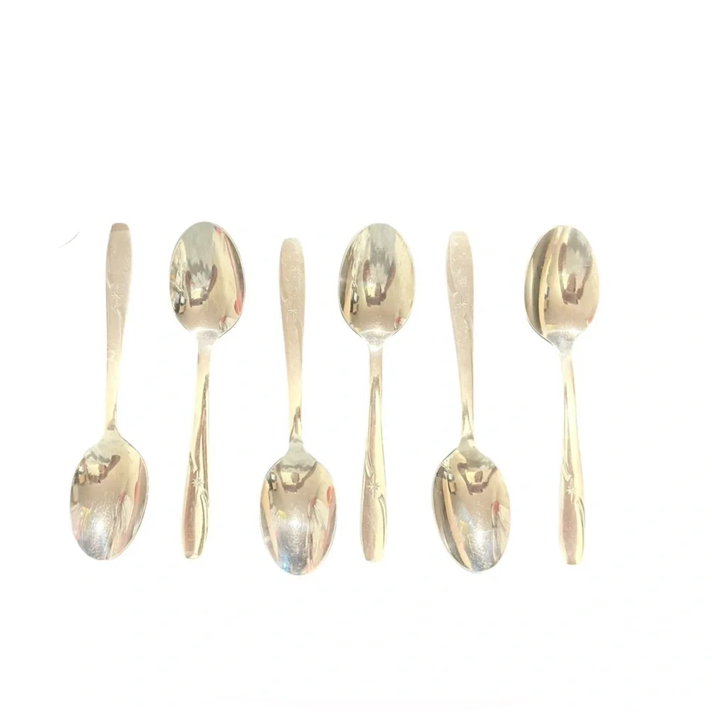 Six ATOMIC STAR Vintage Wallace Serving Soup Spoons 1950’s
